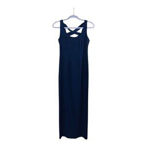 Laundry by Shelli Segal Navy Blue Maxi Dress Criss Cross Back Formal Gown Size 2